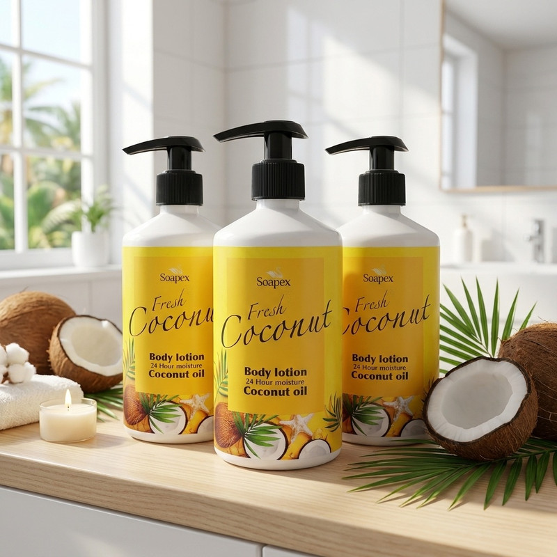 لوسیون بدن سوپکس مدل Coconut oil با روغن نارگیل، مرطوبکننده و ترمیمکننده با حجم 350 میلیلیتر مجموعه 3 عددی