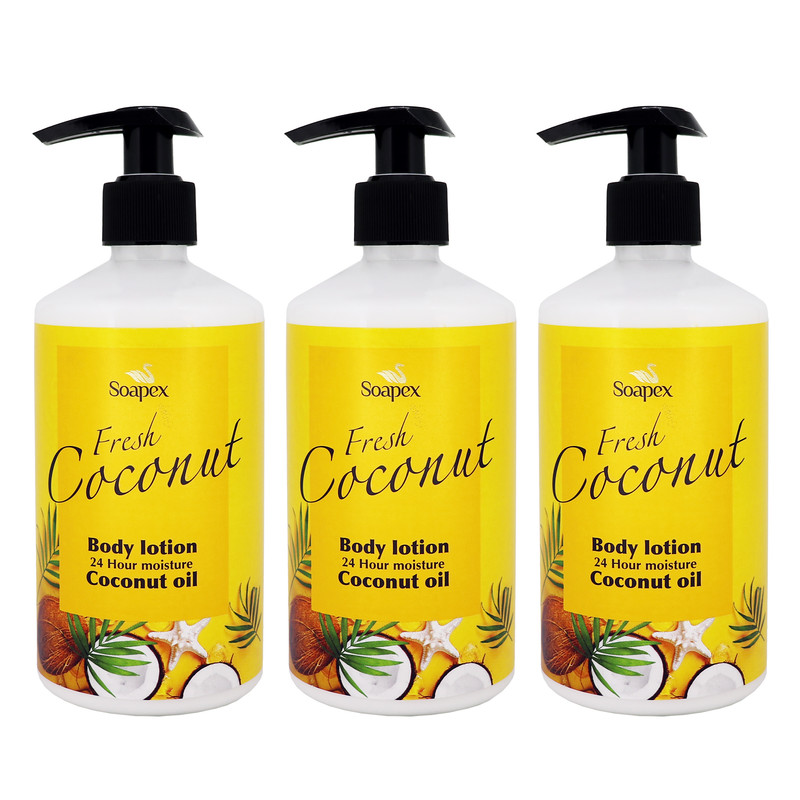لوسیون بدن سوپکس مدل Coconut oil با روغن نارگیل، مرطوب‌کننده و ترمیم‌کننده با حجم 350 میلی‌لیتر مجموعه 3 عددی