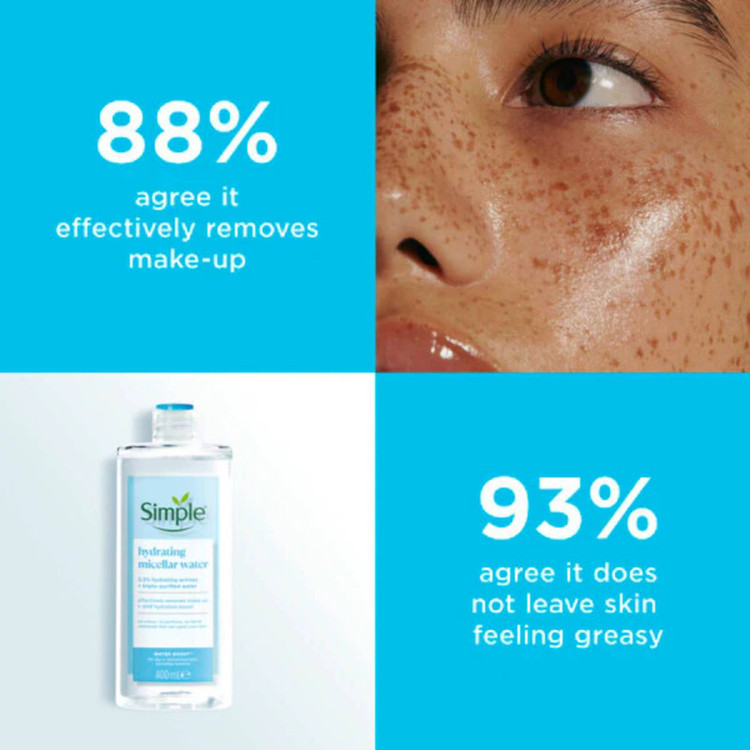 میسلار واتر سیمپل مدل Hydrating مناسب برای پوست خشک و حساس حجم 400 میلیلیتر