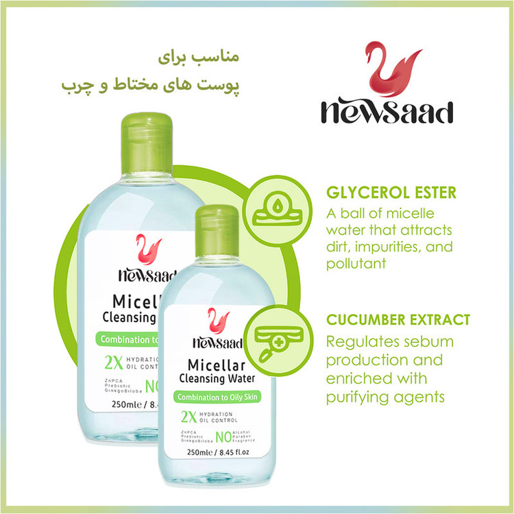 محلول پاک کننده آرایش صورت نیوساد مدل Com-Oil مناسب برای پوست های چرب حجم 250 میلی لیتر