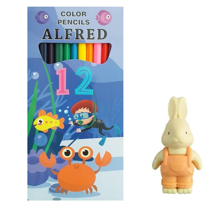 مداد رنگی 12 رنگ آلفرد مدل اقیانوس طرح سه گوش به همراه پاک کن