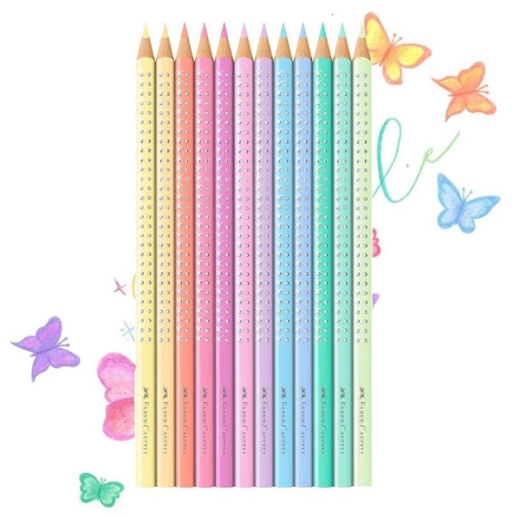 مداد رنگی 12 رنگ فابر کاستل مدل Sparkle pastel به همراه دفتر