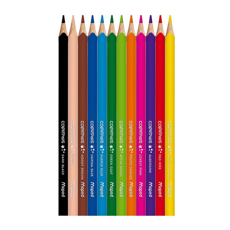 مداد رنگی 12 رنگ مپد مدل COLOR PEPS کد metal به همراه تراش و پاک کن