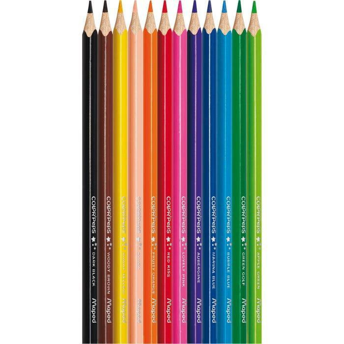 مداد رنگی 12 رنگ مپد مدل COLOR PEPS کد metal به همراه تراش و پاک کن