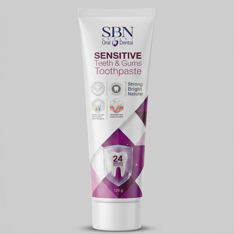 خمیر دندان اس بی ان مدل Sensitive مناسب برای دندانهای حساس حجم ۱۲۰ میلی لیتر